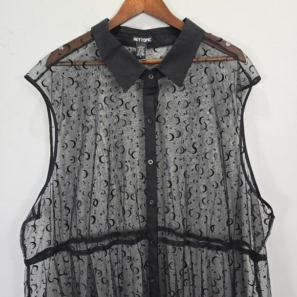 Hot Topic Mini Dress 5 Black Sheer Mesh Celestial Cosmic Witchy Goth Holiday - Picture 3 of 10